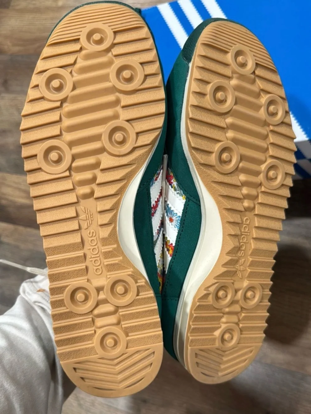 adidas Green Floral Print Athletic Shoes with Cream Stripes - Picture 3 of 4